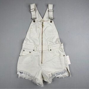 Free People We The Free Off White Denim Overall Shorts Size 0 NWT